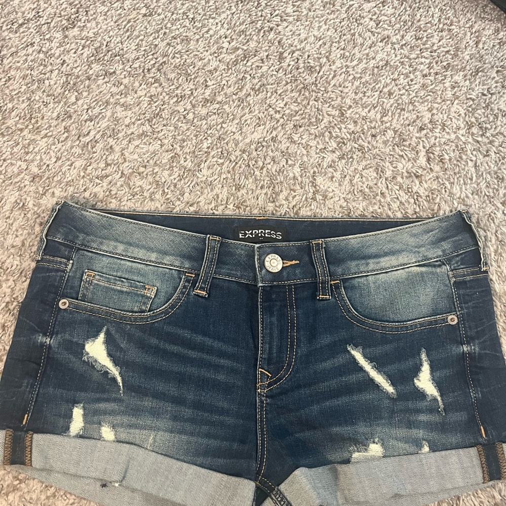 Express Blue Jean Shorts with Distressed Style